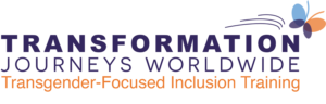 Logo for Transformation Journeys Worldwide logo: Transgender-Focused Inclusion Training in Purple and gold text